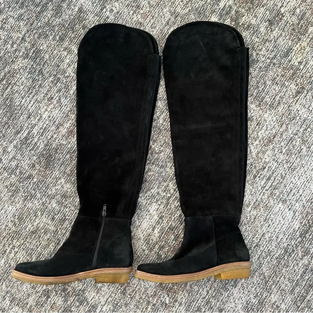 Free People Banks Suede‎ Over The Knee Boots in Black, Size 6.5 (EU 37) NWOB